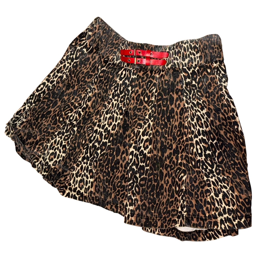 Thrill Jeans Leopard Print Skater‎ Skirt Red Buckle 2X